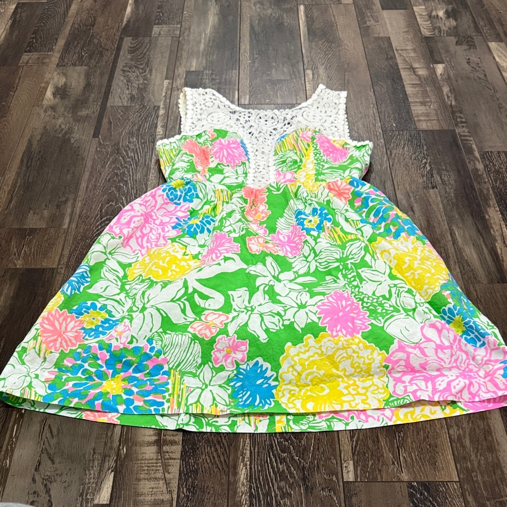 Lilly Pulitzer Green Floral  Dress with Lace